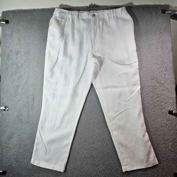 $89 NWT Caribbean Roundtree & Yorke Linen Pants‎ Men 44 x 32 Elastic Waist White